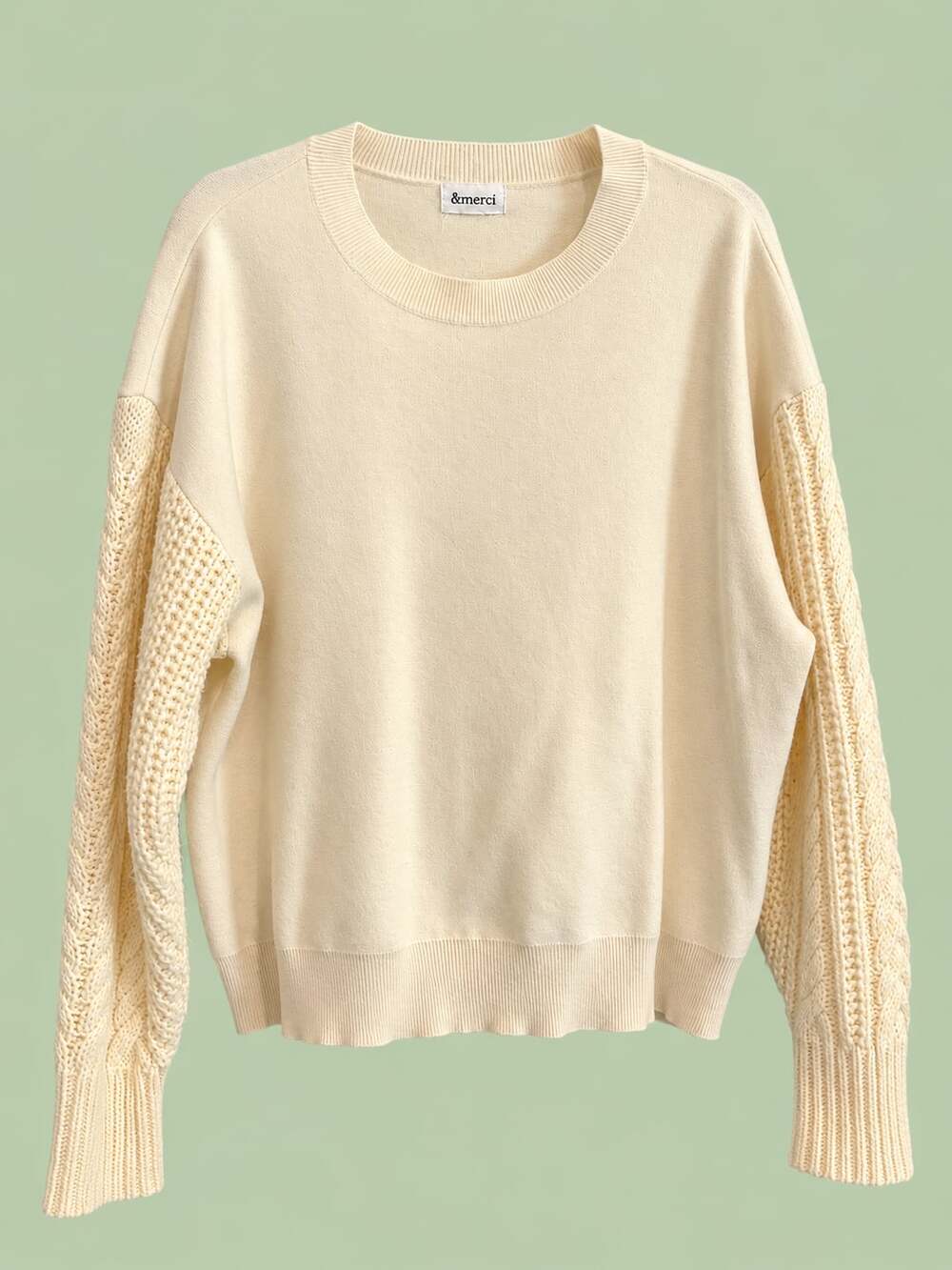 &merci Sweater Size M Cable Knit Sleeves Cream
